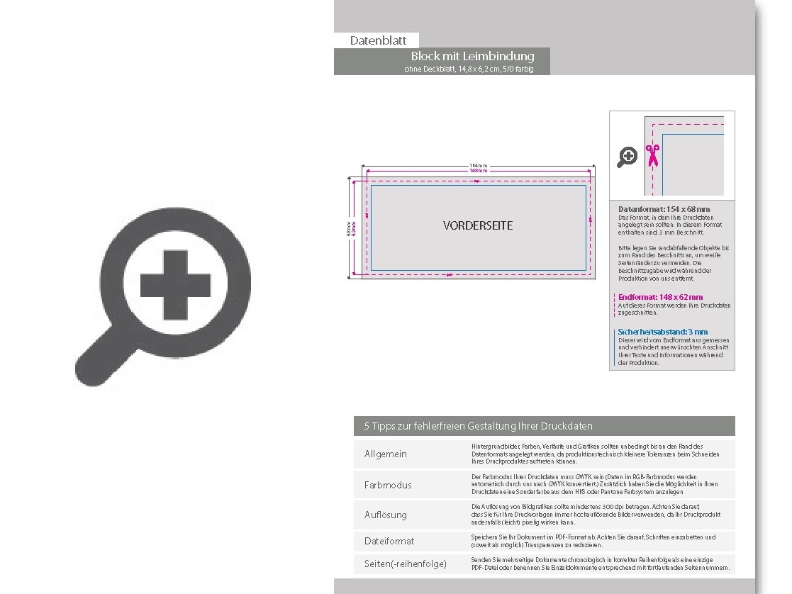 Product Bild block_mit_leimbindung__14_8_cm_x_6_2_cm__25_blatt__5_0_farbig_einseitig_bedruckt_(cmyk_4-farbig_+_1_sonderfarbe_hks_oder_pantone)
